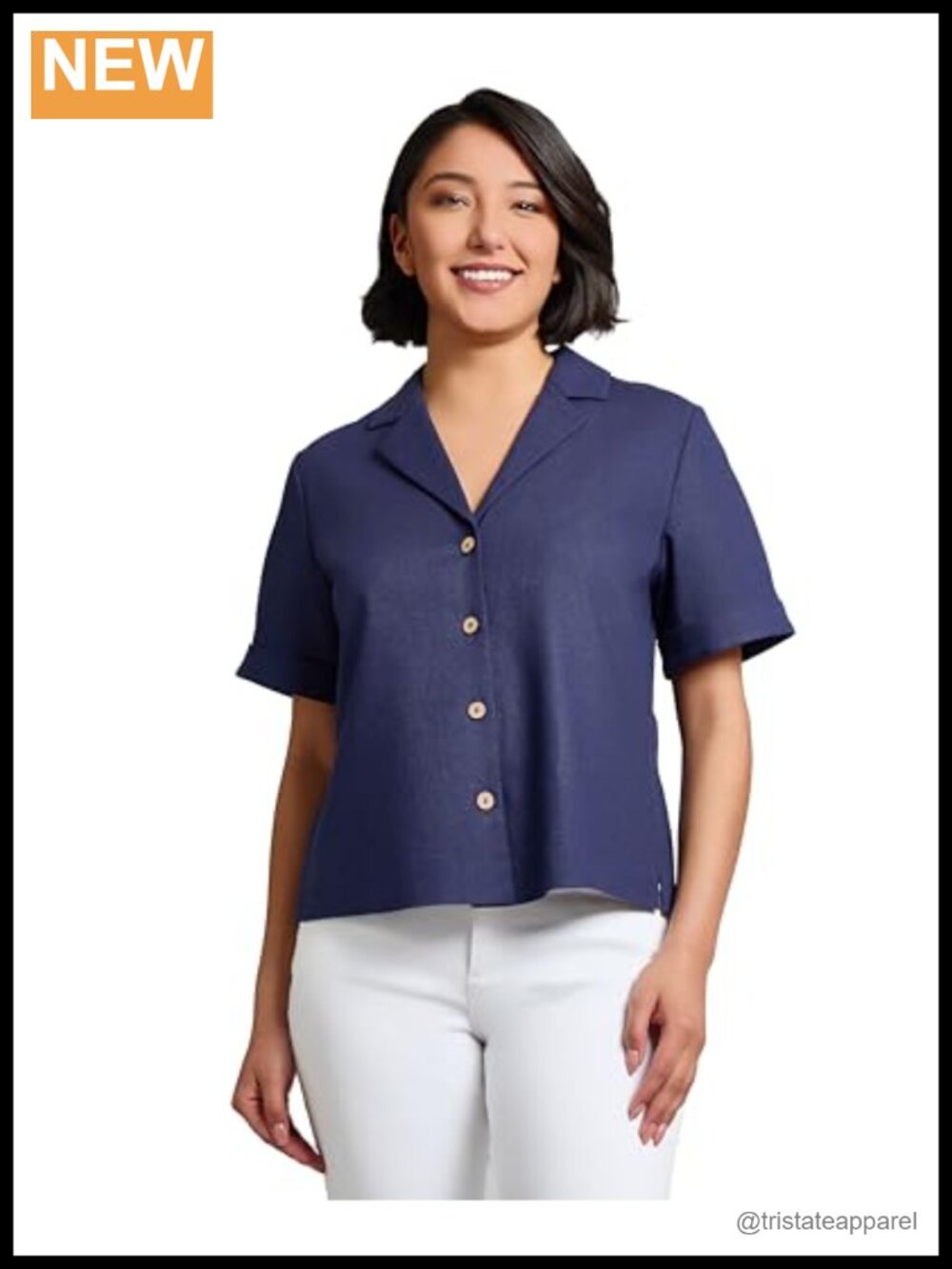 Short Sleeve Button Front Linen Blend Tunic Top